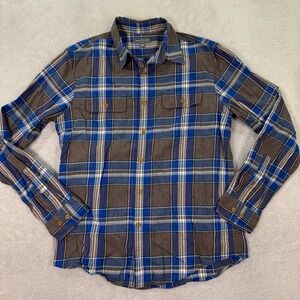 LL Bean Signature Slim Fit Plaid Flannel‎ Button Shirt Mens Medium Blue Cotton